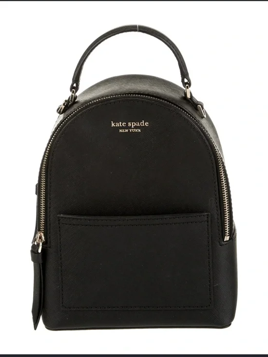 Kate Spade New York Cameron Mini Convertible Backpack in black Saffiano leather.