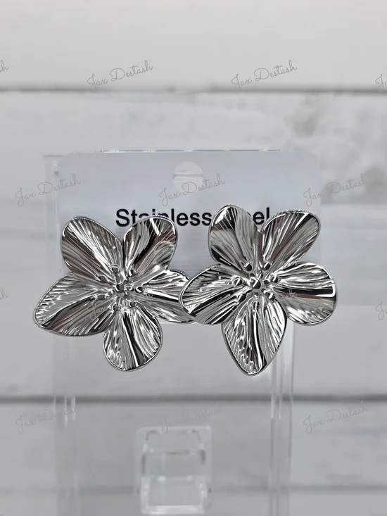 Stainless Steel Silver Floral Statement Earrings ER5928
