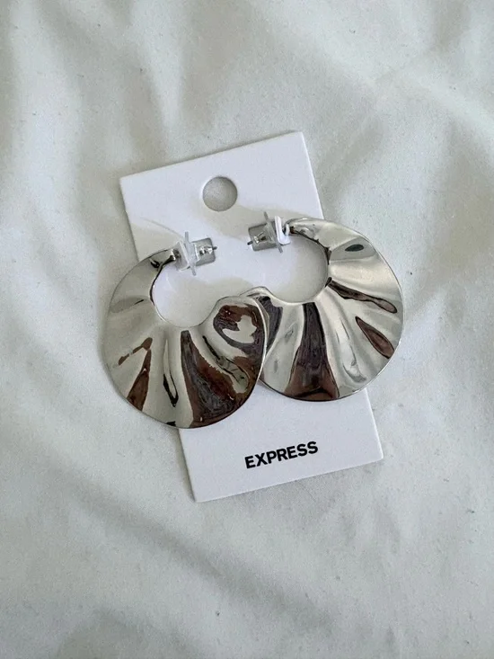 Express Sculpted Silver Hoop Earrings