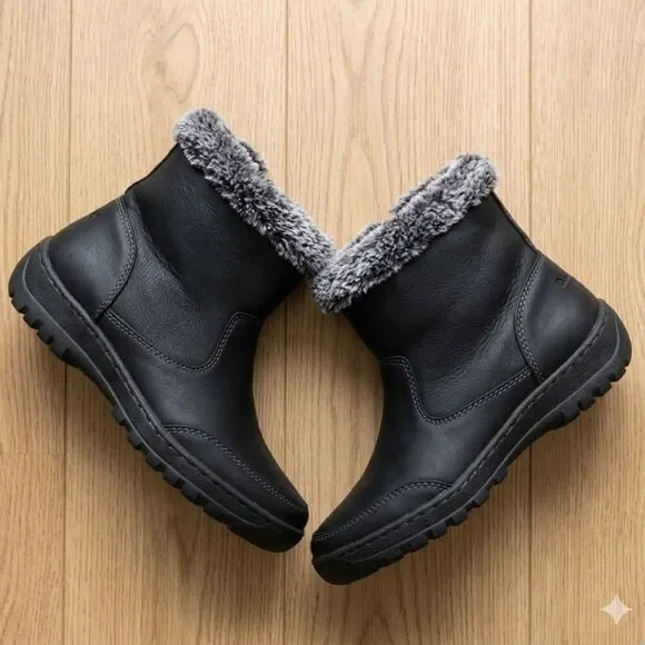 Khombu Addison Women's Black Faux vegan Fur Trim winter cold weather snow water