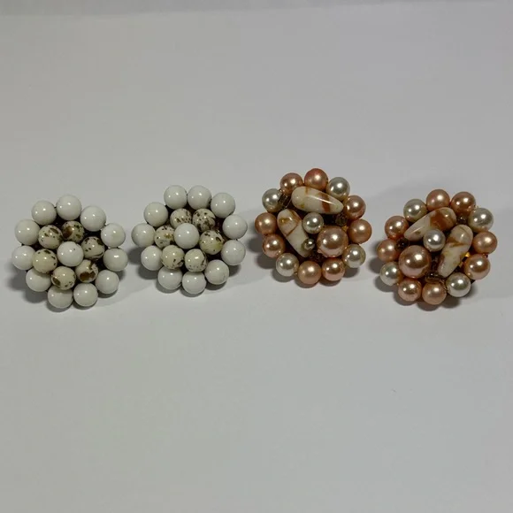 Elegant Pearl Cluster Clip On Vintage Earrings