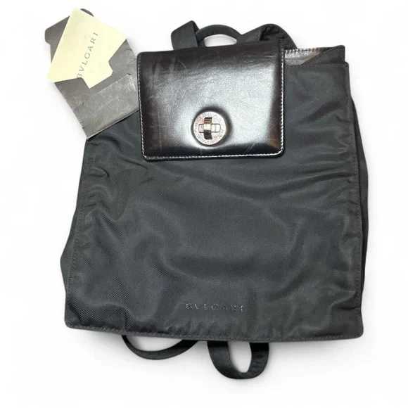 BVLGARI VTG 90s RARE Black Nylon Leather Backpack Discontinued [Authentic] — OS