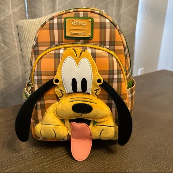 NWT Disney Loungefly Pluto 95th Anniversary‎ Plaid Backpack Moveable Ears Fuzzy