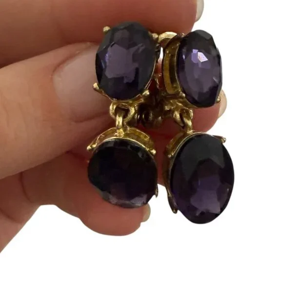 Monet Vintage Gold Tone Amethyst color Earrings drop dangling clip on