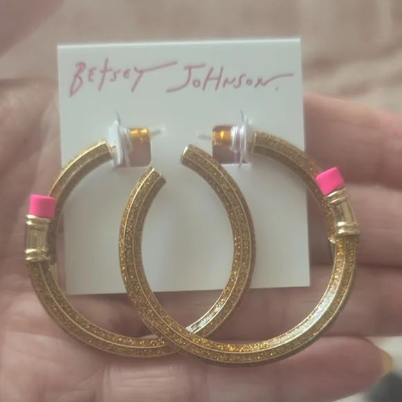 Betsey Johnson Gold and Pink Hoop Earrings