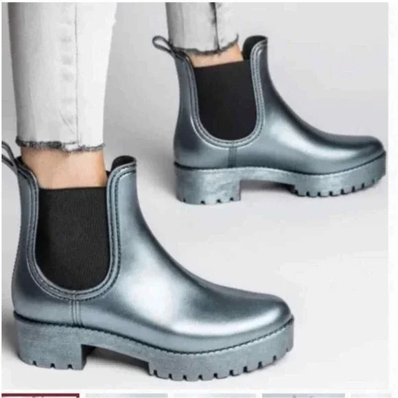 Jeffrey Campbell Metallic Chelsea Rain Boots Platform Ankle Booties Waterproof 9