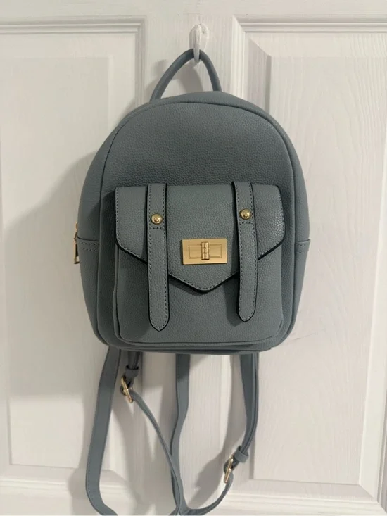 Mini Backpack in Unique Muted Blue Gray Green Tone with Gold Hardware