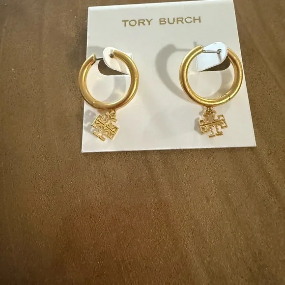 Tory Burch Gold Earrings with Signature Charm