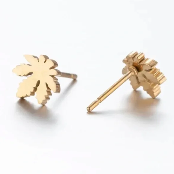 Gold Pot 420 Maple Leaf Earrings