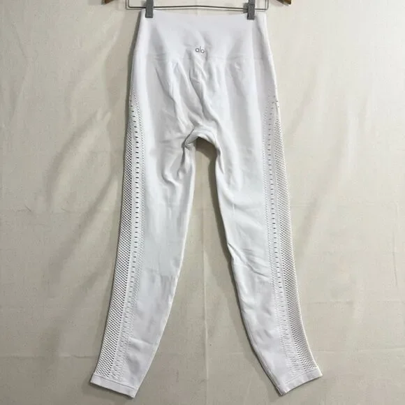 Alo Yoga White Leggings Women Medium High Waist Mesh Panel Activewear 25” Inseam