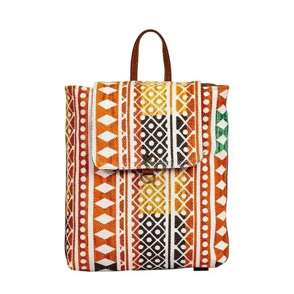 Myra Bag Handmade Chenoa Backpack Upcycled Canvas & Cowhide Leather