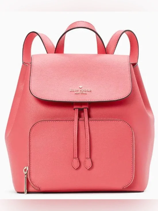 Kate Spade Kristi Medium Flap Leather Backpack in Bright Pink Peppe KA695