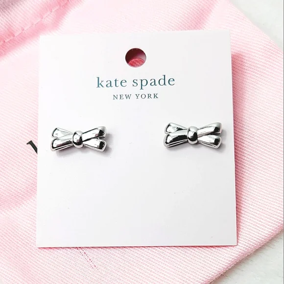 Kate Spade Double Bow Silver Studs Earrings w KS Jewelry Bag