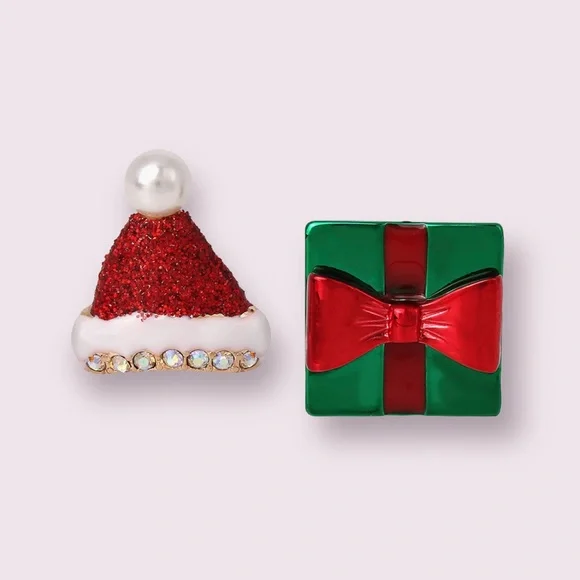 Betsey Johnson Santa Hat Mismatched Stud Earrings
