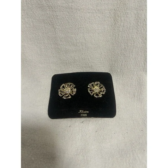 Vintage Sarah Coventry 1968 Allusion Flower AB Rhinestones Clip on Earrings