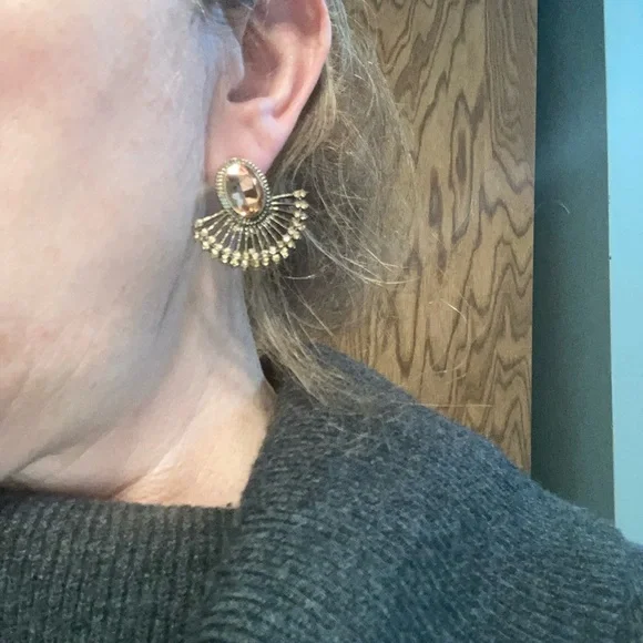 Brushed metal gold tone and rose gold tone colored faux stone earrings