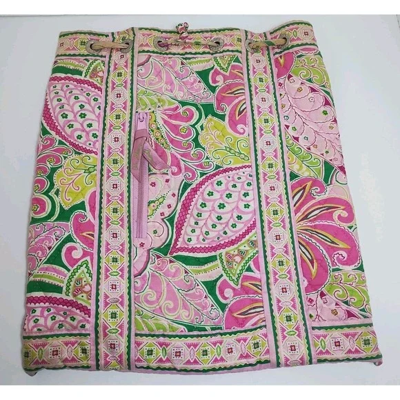 Vera‎ Bradley Quilted Lightweight Cinch Backpack Pink Green Floral 14