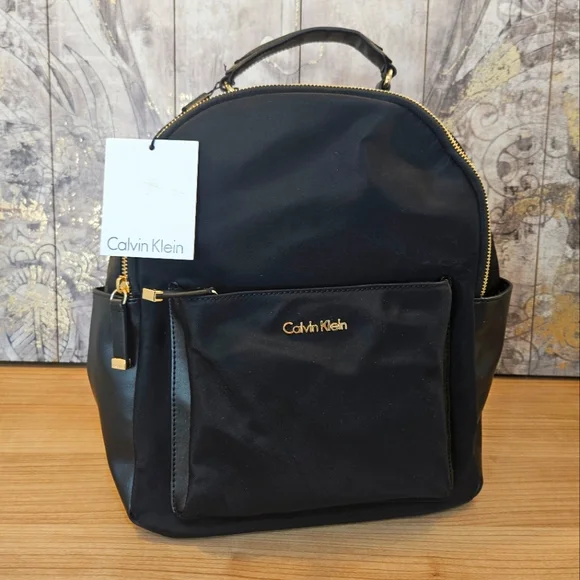 🔥NWT Calvin Klein Backpack Black with Gold Hardware