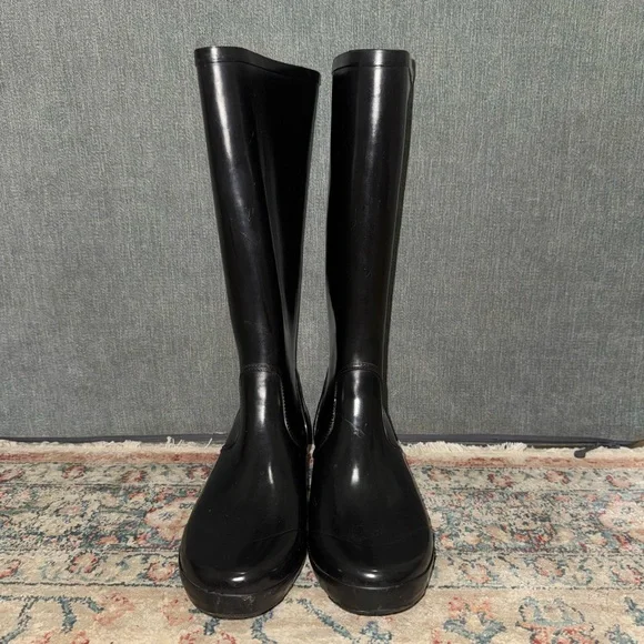 MICHAEL KORS Knee-High Rubber‎ Black Wedge Heel Rain Boots size 8