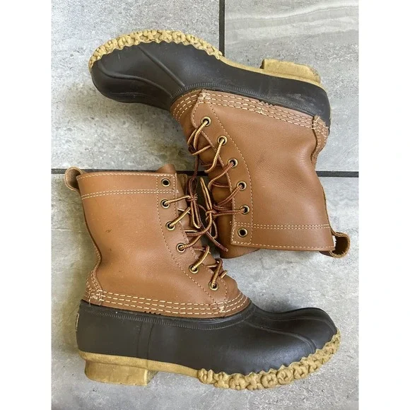 LL Bean Women's Duck Bean Boots Made In Maine US brown‎ Lace Up Size 6 EUC