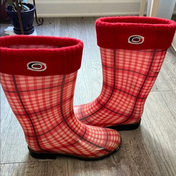 Carolina Hurricanes NHL Plaid Red White Black Snow Rain Winter Game Day Boots