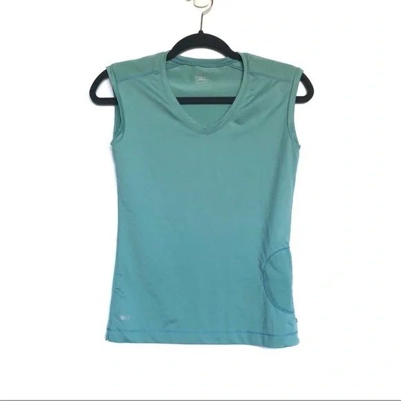 ALO Cool Fit Teal Sleeveless Workout Yoga Side Zip V Neck Athletic Top