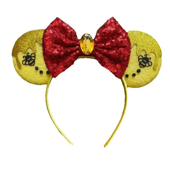 Minnie Mouse Glitter Honey Covered Bee Bow Ears Sequin Headband Adult One Size