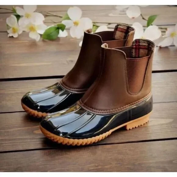 Waterproof Brown Rain Boots Women Trendy Brand New Slip On Shoes