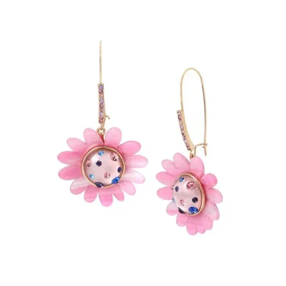 Betsey Johnson Daisy Shepard Hook Earrings Crystals Pink NWT