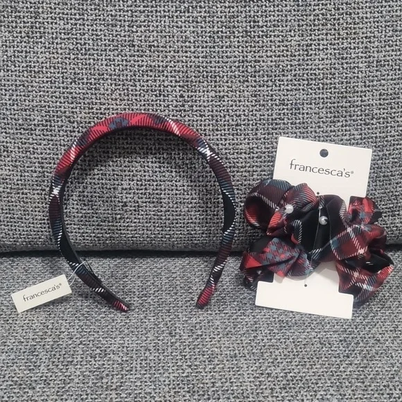 FRANCESCA'S Headband & Scrunchie Plaid 2pc Set