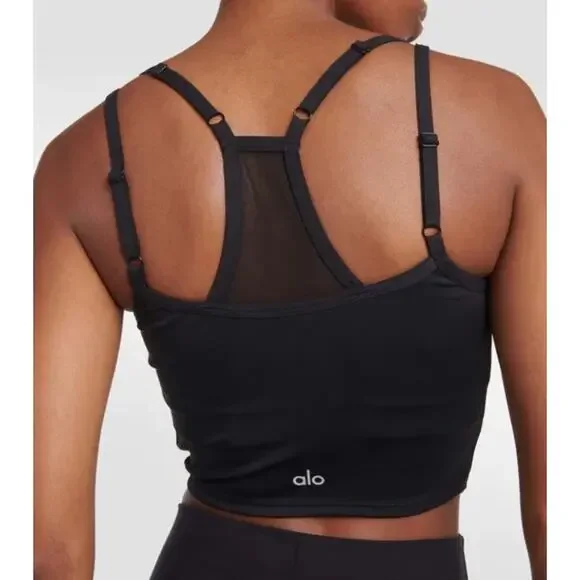 NWT Alo Yoga Airlift Double Check Sports Bra Tank Black Gym Workout Sports Sz XS