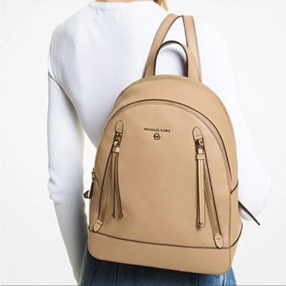 Michael Kors Brooklyn Signature Logo Semi Lux Medium Tan Backpack