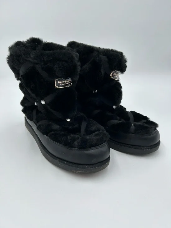 Juicy Couture Black Knockout Faux Fur Crystal Trim Winter Boots 8