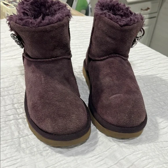 Uggs boots‎ Women's Suede Ankle Boots - Purple Mini Bailey Button Gem Classic