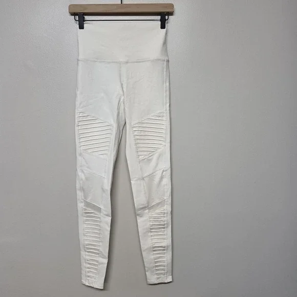 Alo Yoga Moto Leggings Ivory‎ High Waist Stretch Activewear Women's Small S