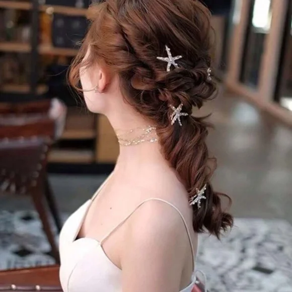 New 3pcs Starfish Gold White Pearl & Rhinestone 1.5