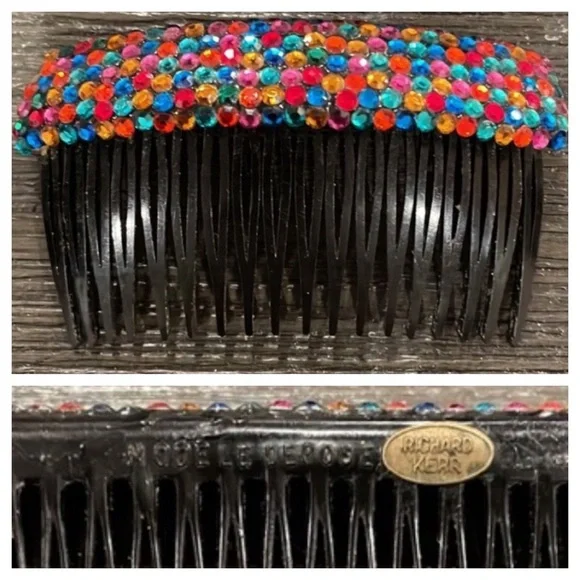 Rare Vintage RICHARD KERR Pave Multi-Color Crystal 80s Hair Comb