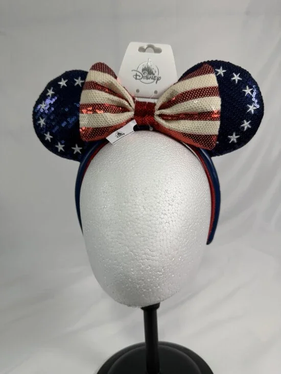 Disney Parks 2026 Americana America Sequin Mickey Minnie Mouse Ear Headband New