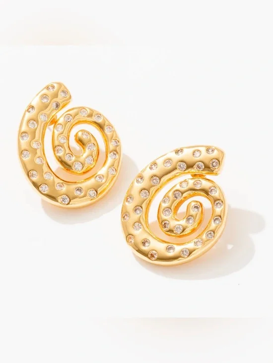 Frasier Sterling 14K Gold Plated Swirl Statement Stud Earrings w/ Cubic Zirconia