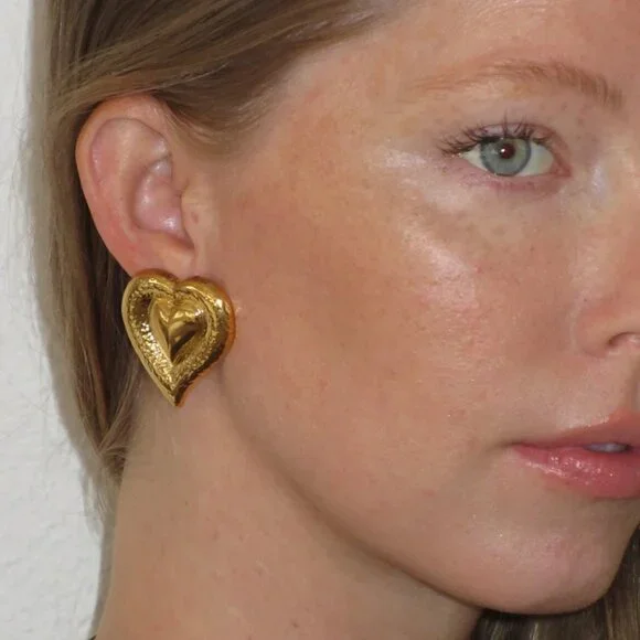 Frasier Sterling 14K Gold Plated Waterproof Statement Heart Stud Earrings