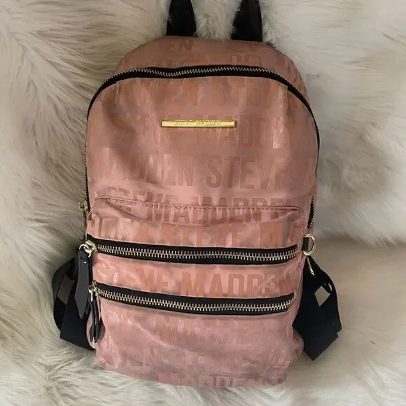 Steve Madden pink logo Nylon backpack with black straps & gold tone accents