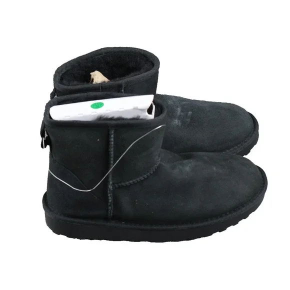 Kirkland Signature Boots Womens Size 7 Black Shearling Ankle Slip On Winter