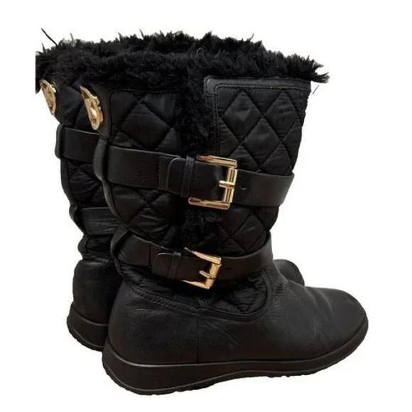 Michael Kors Black Quilted Faux Fur Trim Buckle Boots AQ13G 7M