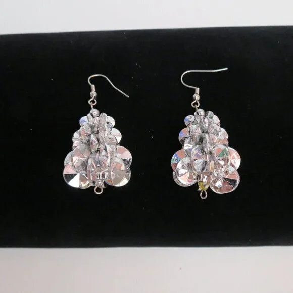 🐈‍ 3/$15 - Vintage Handmade Christmas Tree Earrings Silver #2