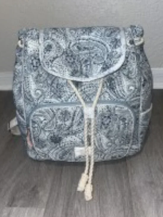 Rachel Ashwell Boho Shabby Chic Quilted Paisley Blue Drawstring Backpack