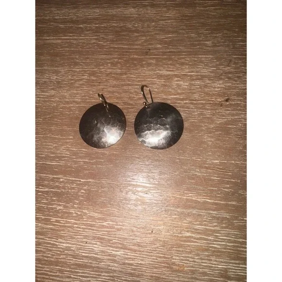 925 Mexico Sterling Silver Round Hammered Disc Dangle Earrings Statement‎