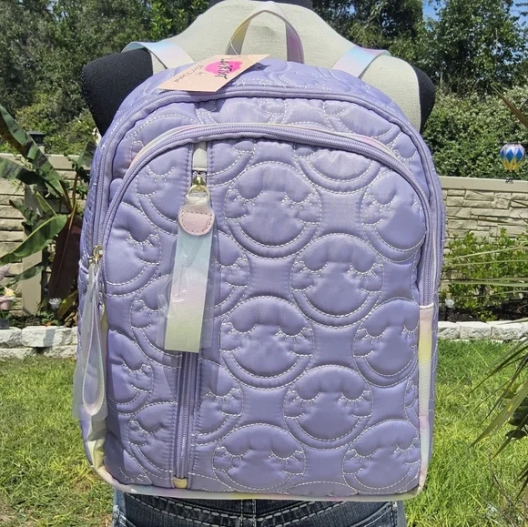 BETSEY JOHNSON PURPLE QUILTED LUV BETSEY SMILEY ☺️ FACE BACKPACK