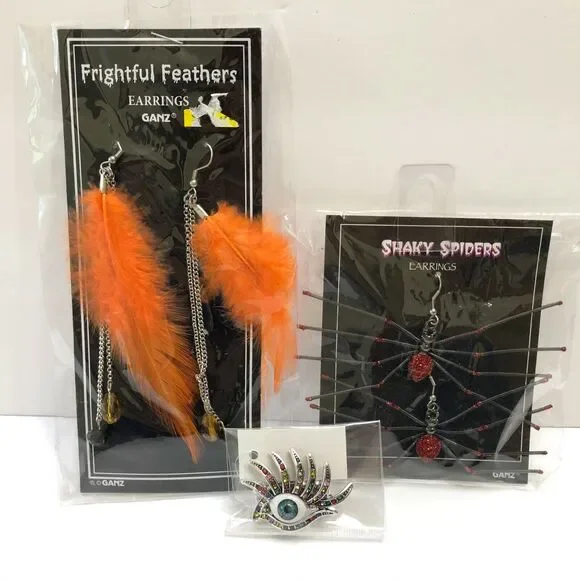 Spider Earrings Eye Ring Rhinestone 3 Halloween Costume Jewelry Gothic Steampunk