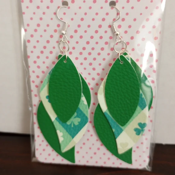St. Patrick's‎ Day Faux Leather Handcrafted New Earrings