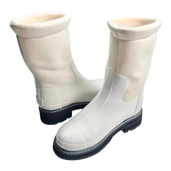 Hunter | Women | White Refined Stitch Sherpa Insulated Wellington Boots | US 5